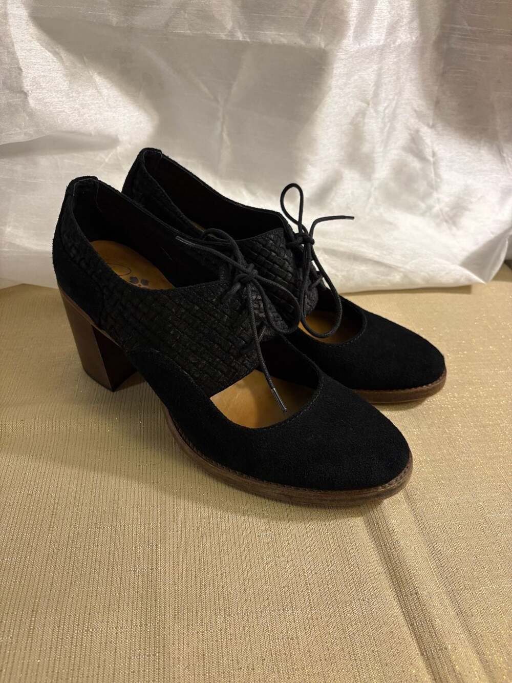 Patricia Nash Italian Leather Suede Woven Block Heel Oxfords